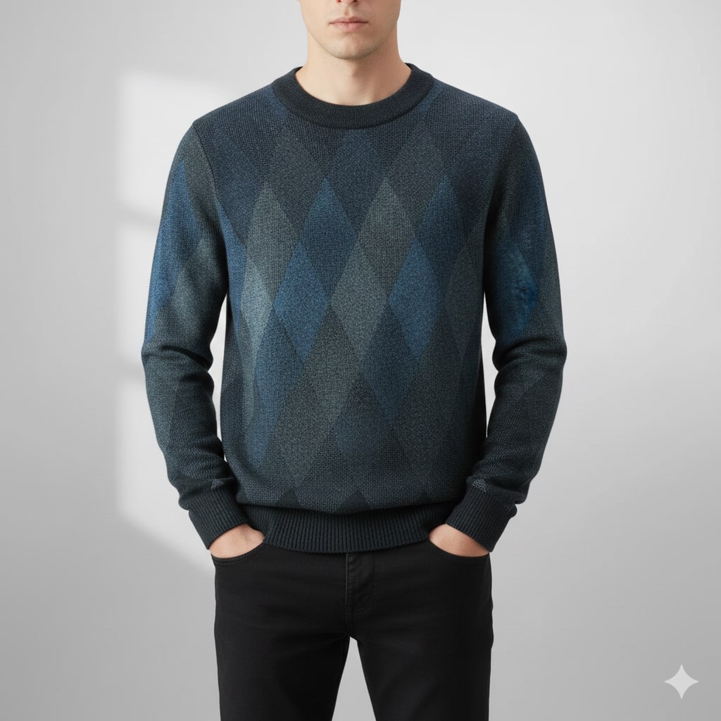 Esteban Men's Argyle Crewneck Pullover – Premium Wool-Blend Knit Sweater