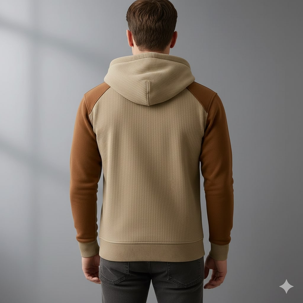 Colton Men's Corduroy Cotton Blend Quarter-Zip Hoodie with Contrast Panels