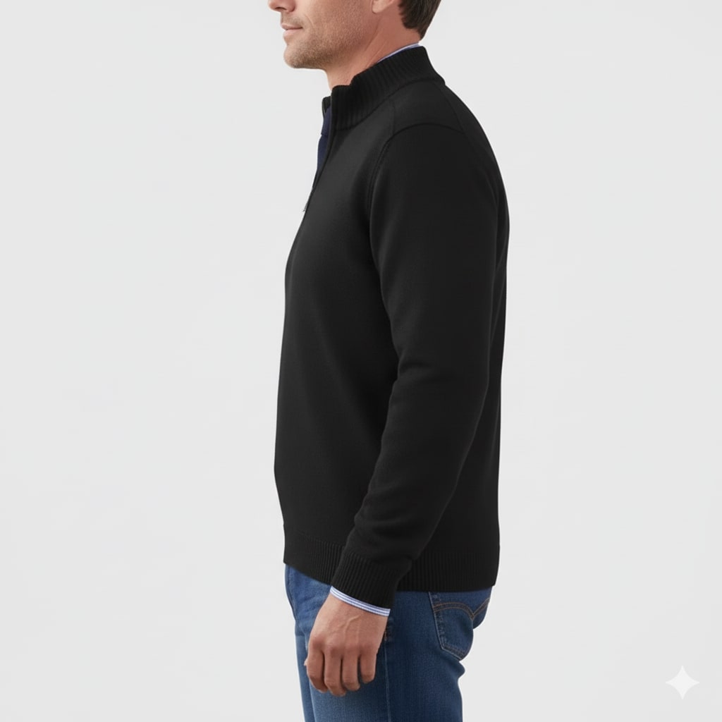 Callum Men's Soft Knit Half-Zip Pullover Sweater with Ribbed Accents & Tailored Fit
