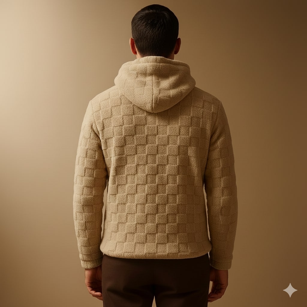 Everett Unisex Oversized Plush Check Fleece Hooded Jacket