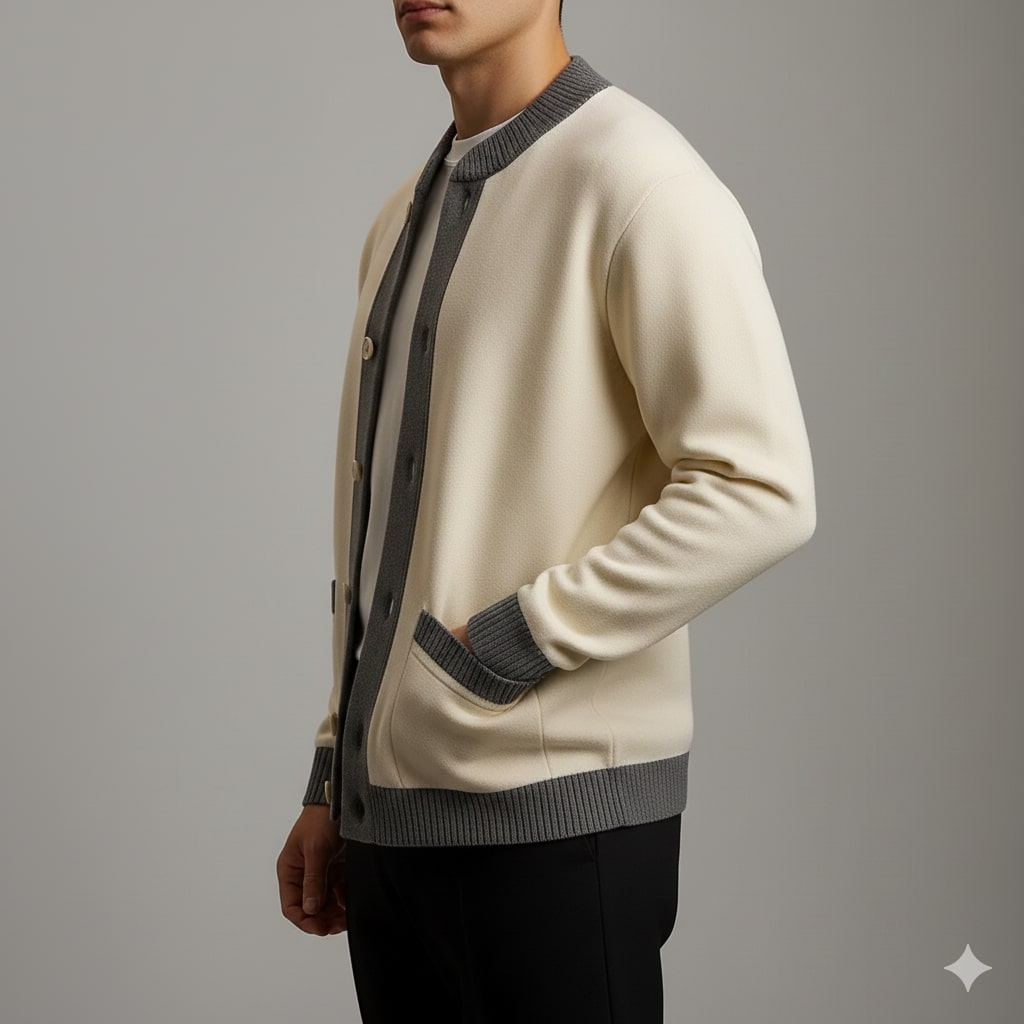 Holand Men's Two-Tone Knitted Cardigan with Button Placket