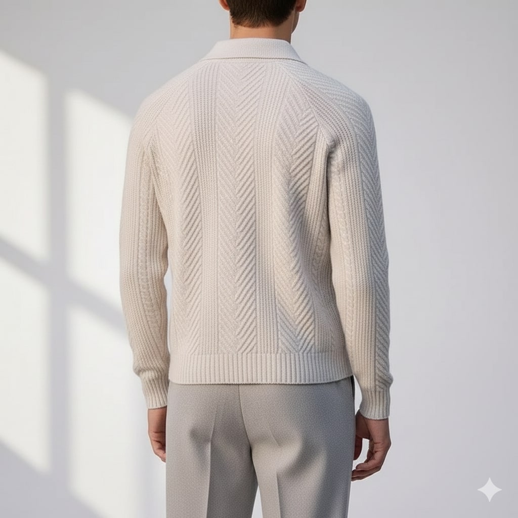 Darwin Men's Wool-Blend Cable Knit Polo Sweater – Tailored Modern Fit Pullover