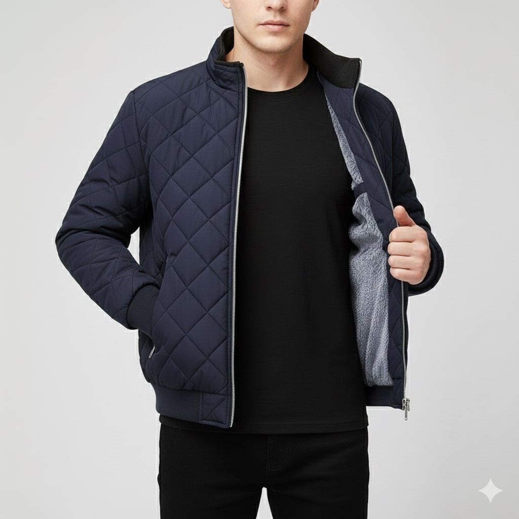 Bistro Men's Fleece-Lined Diamond Quilted Zip-Up Jacket