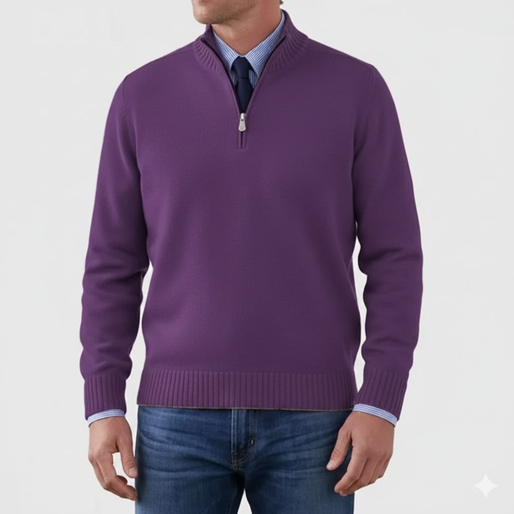 Callum Men's Soft Knit Half-Zip Pullover Sweater with Ribbed Accents & Tailored Fit