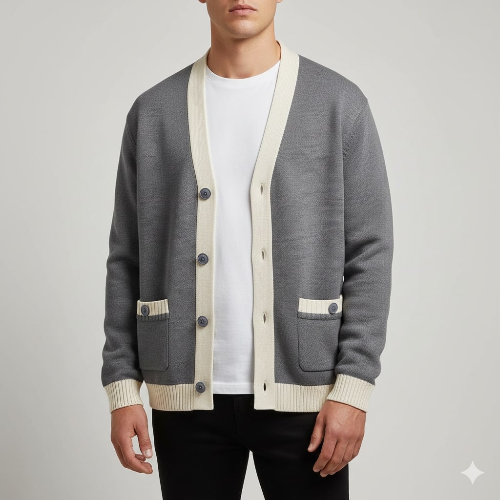 Holand Men's Two-Tone Knitted Cardigan with Button Placket