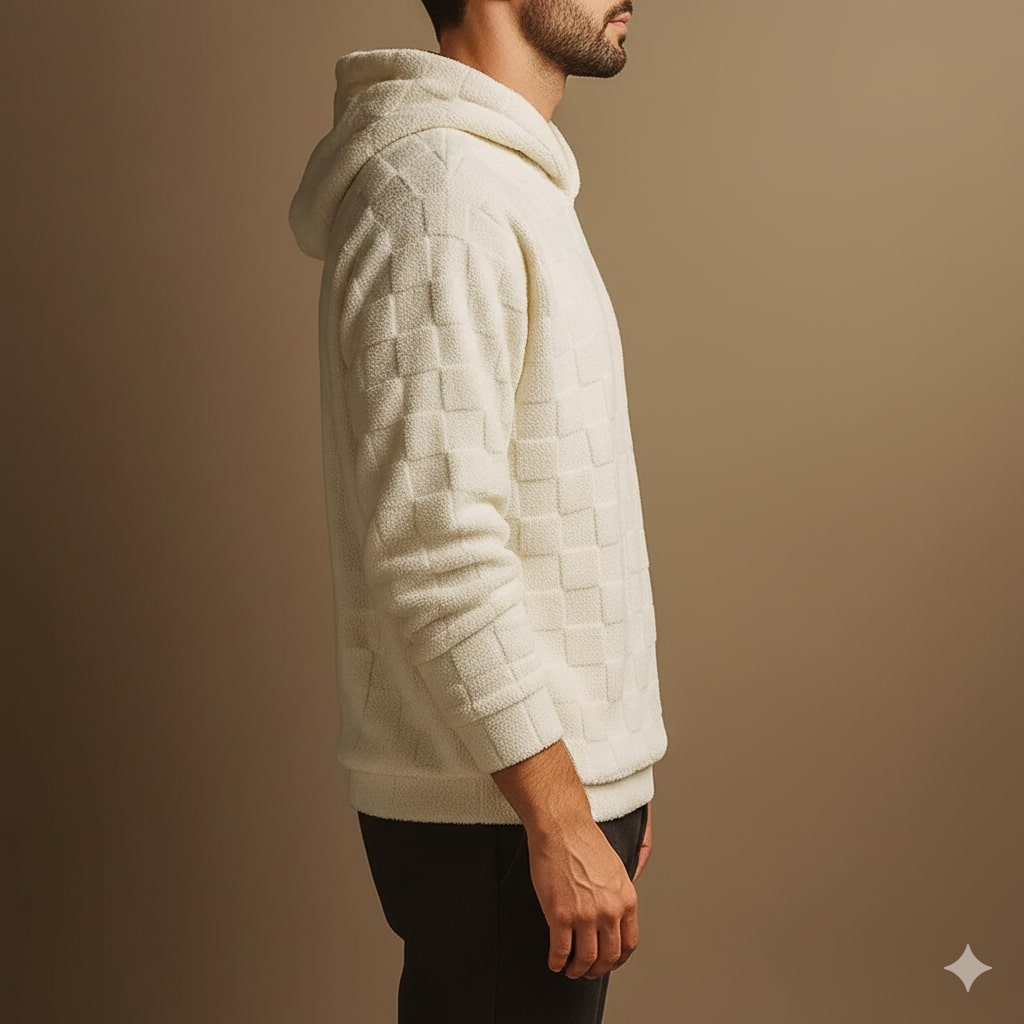Everett Unisex Oversized Plush Check Fleece Hooded Jacket