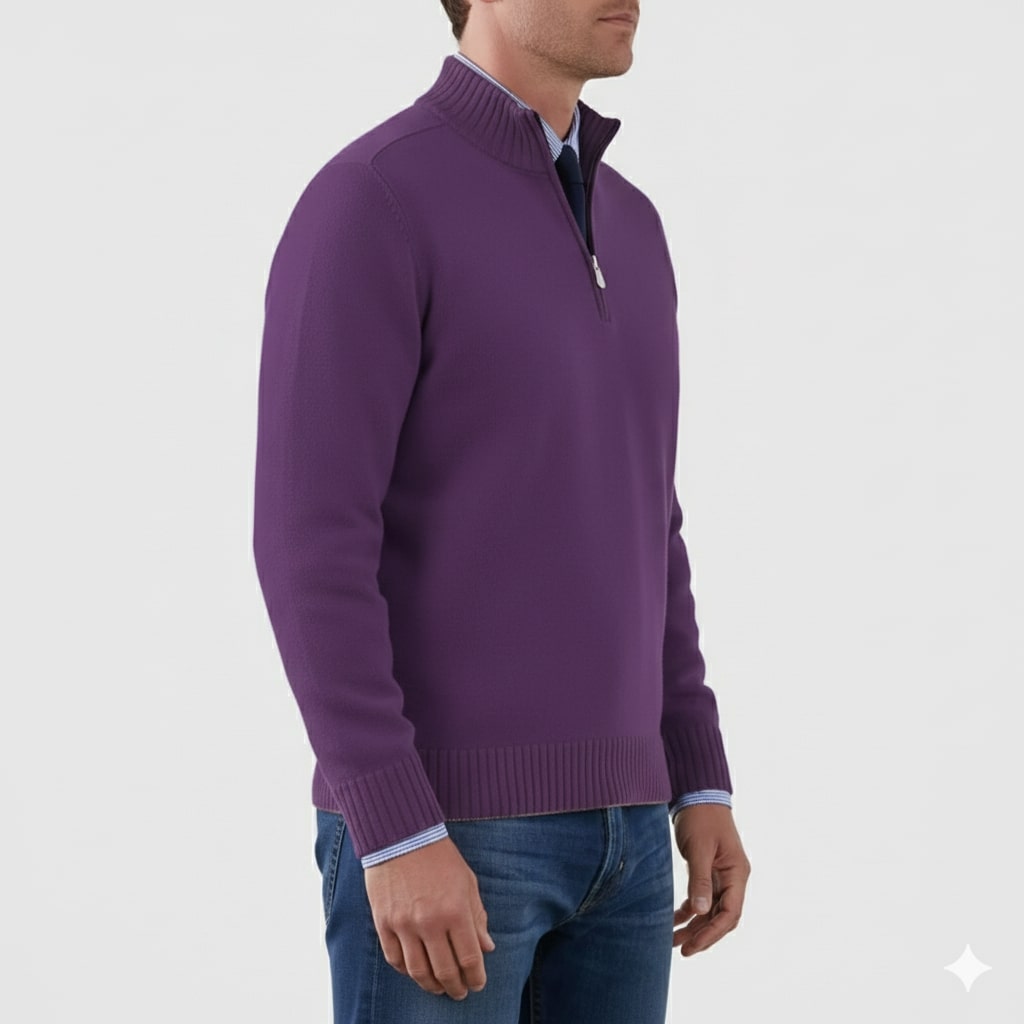Callum Men's Soft Knit Half-Zip Pullover Sweater with Ribbed Accents & Tailored Fit