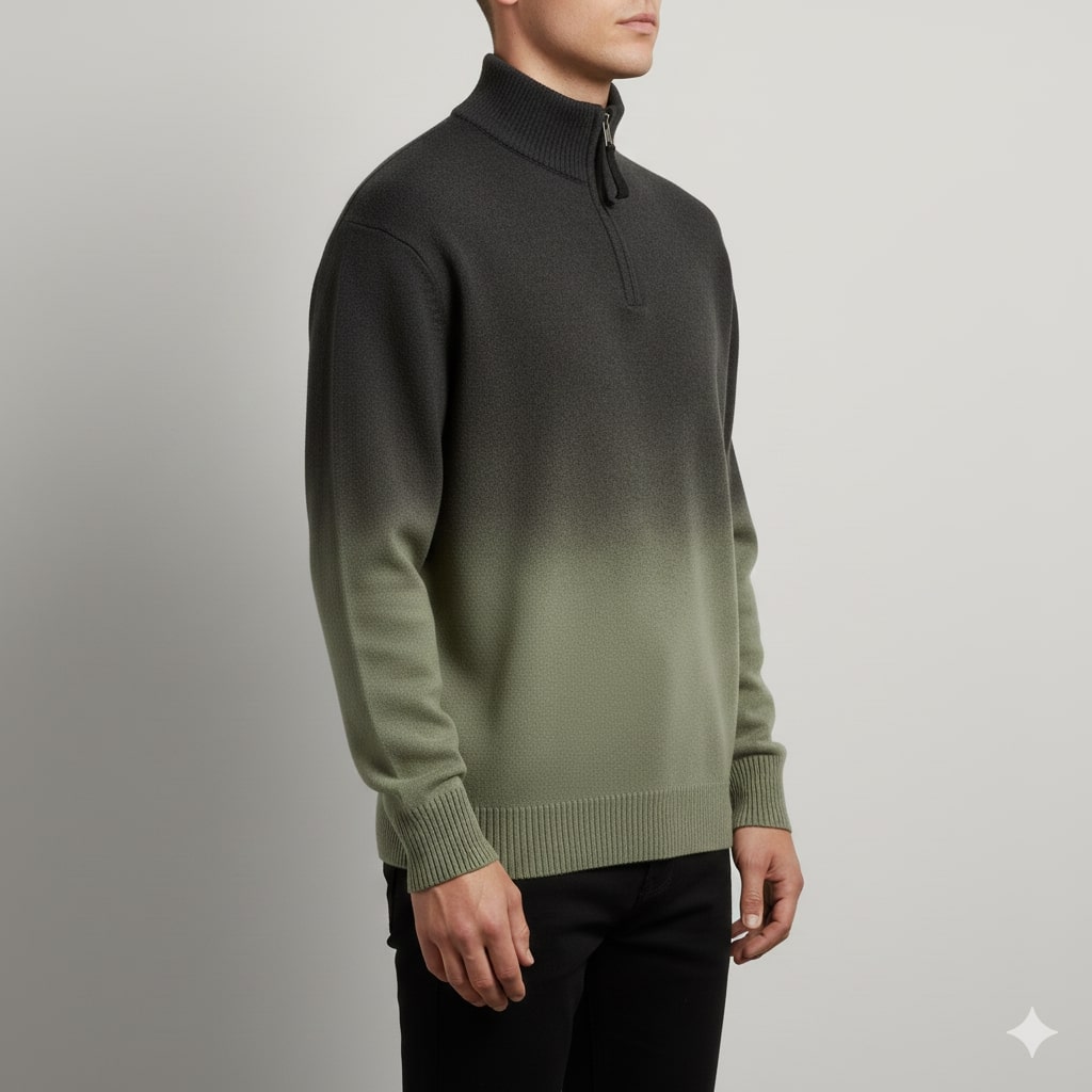 Akhie Men's Wool Quarter-Zip Sweater – Tailored Fit Gradient Ombre Pullover