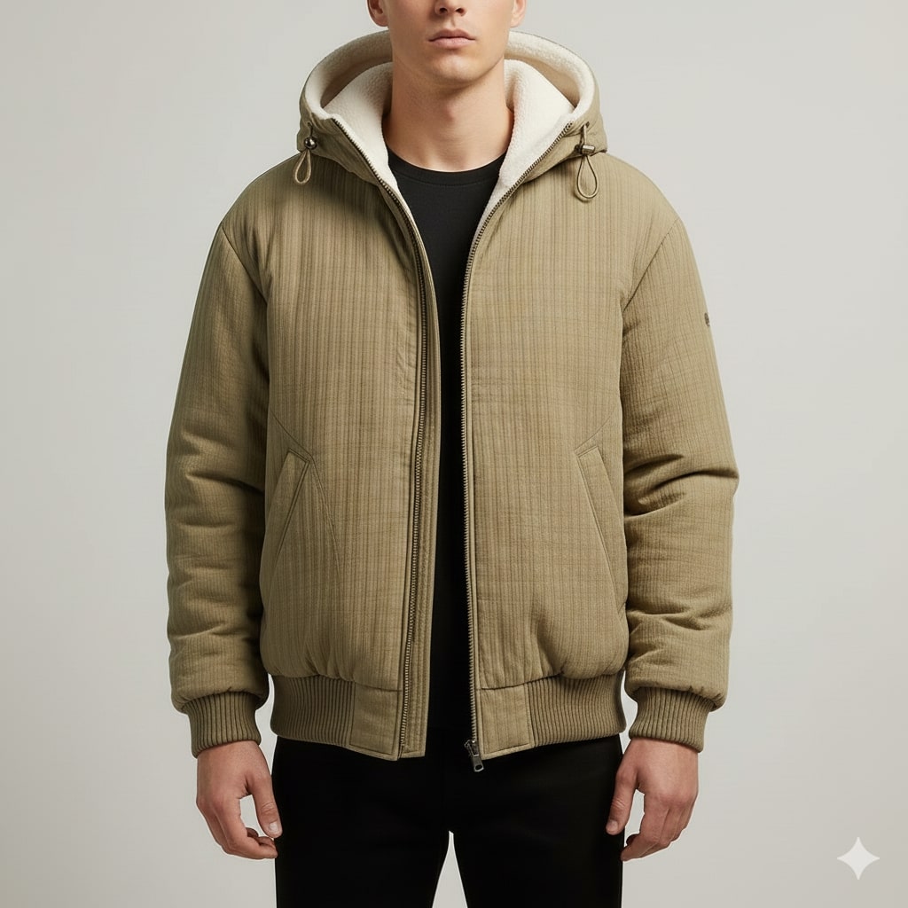 Eric Men's Quilted Sherpa Hoodie – Heavyweight Fleece-Lined Zip-Up Jacket