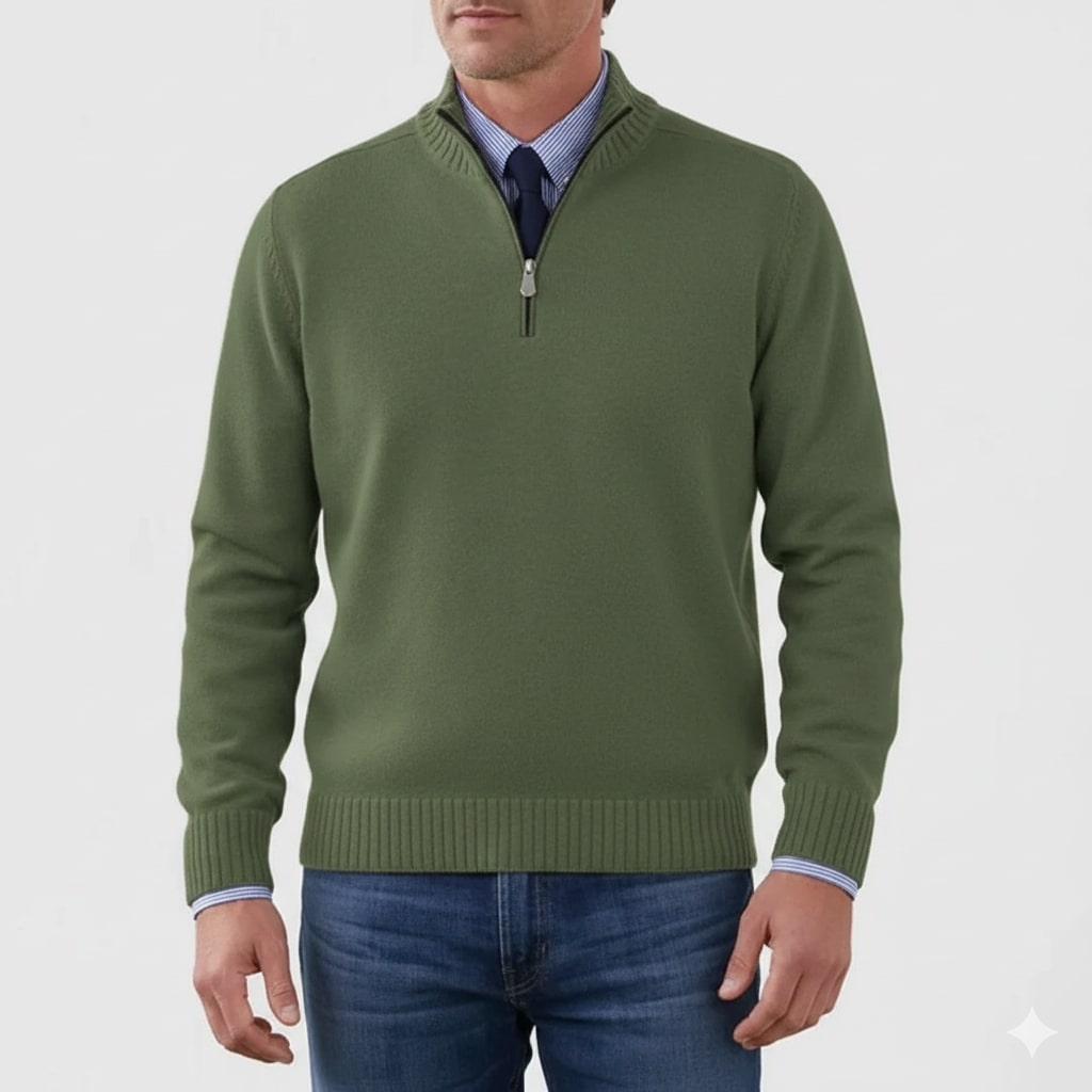 Callum Men's Soft Knit Half-Zip Pullover Sweater with Ribbed Accents & Tailored Fit