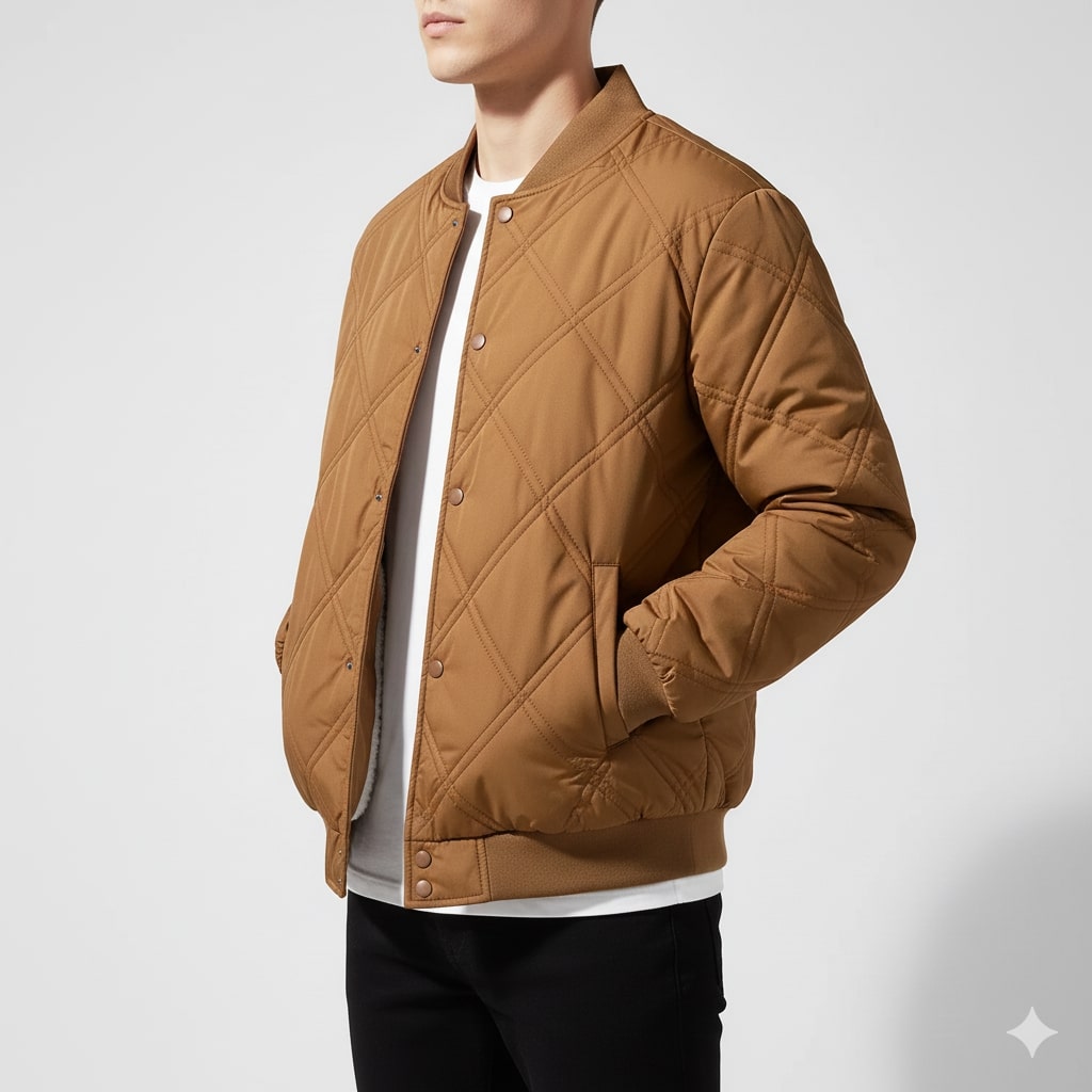 Fernan Men's Quilted Fleece-Lined Lightweight Bomber Jacket for Winter