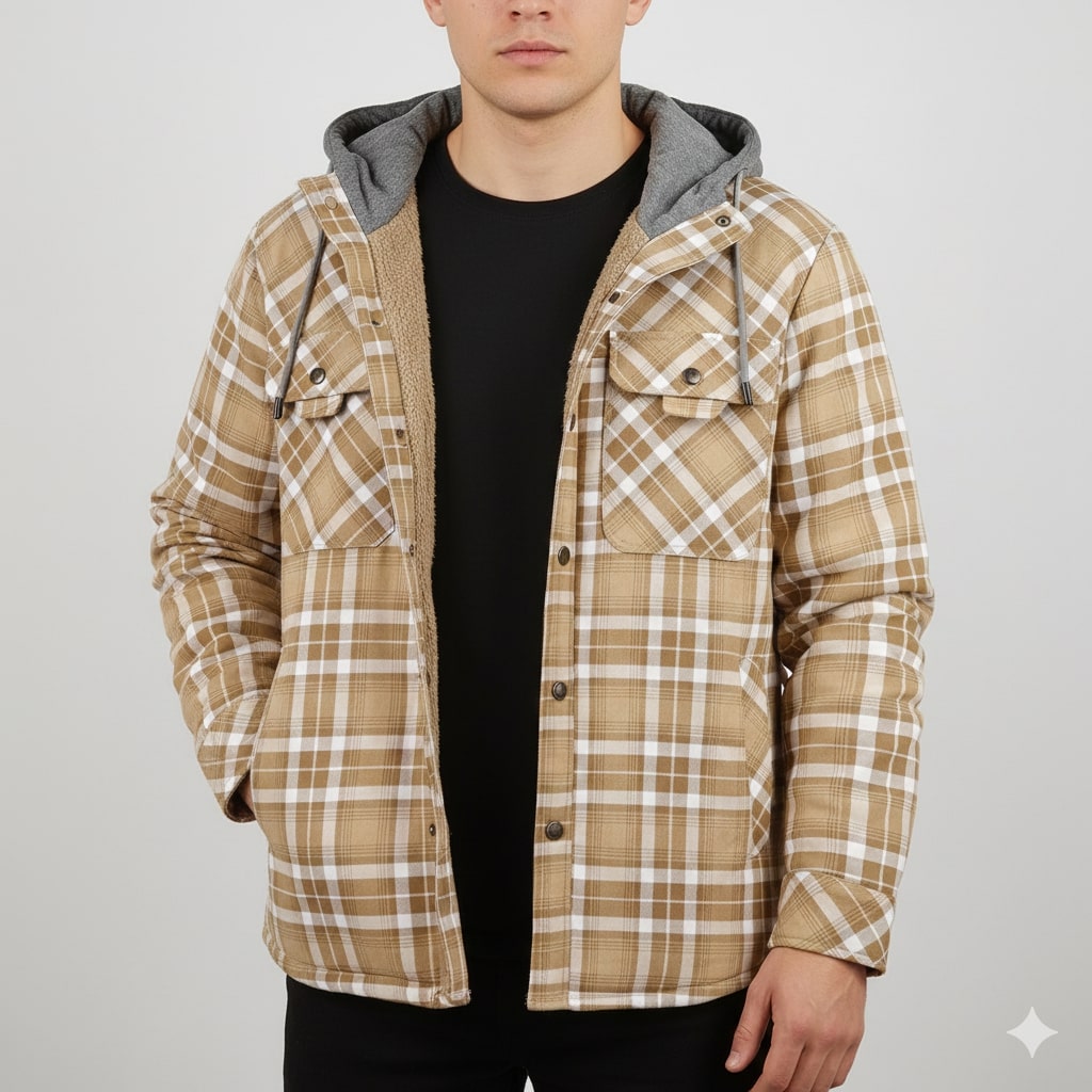 Dante Men's Sherpa-Lined Flannel Hoodie Jacket – Ideal for Winter Wear
