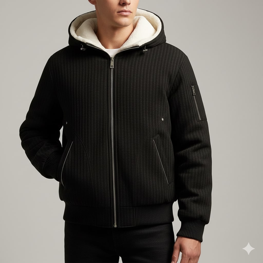 Eric Men's Quilted Sherpa Hoodie – Heavyweight Fleece-Lined Zip-Up Jacket