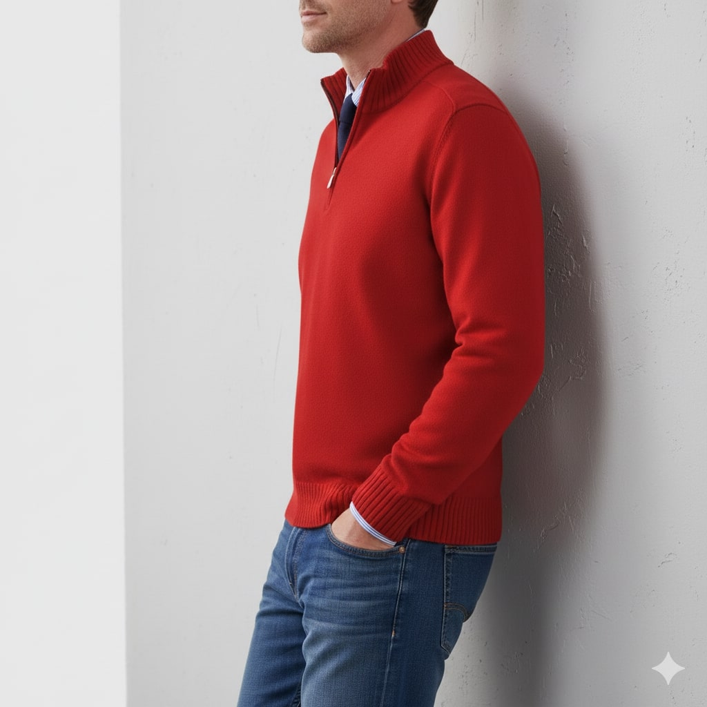 Callum Men's Soft Knit Half-Zip Pullover Sweater with Ribbed Accents & Tailored Fit