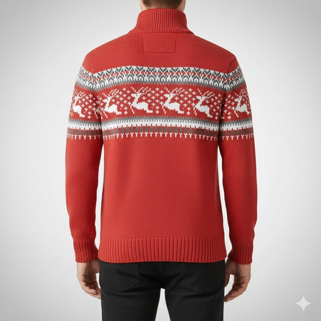 Aldrey Men's Wool Knit Quarter-Zip Christmas Sweater Pullover