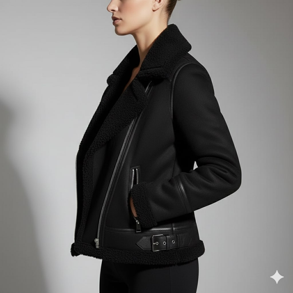 Aubrey Women's Aviator Suede Jacket with Plush Shearling Lining