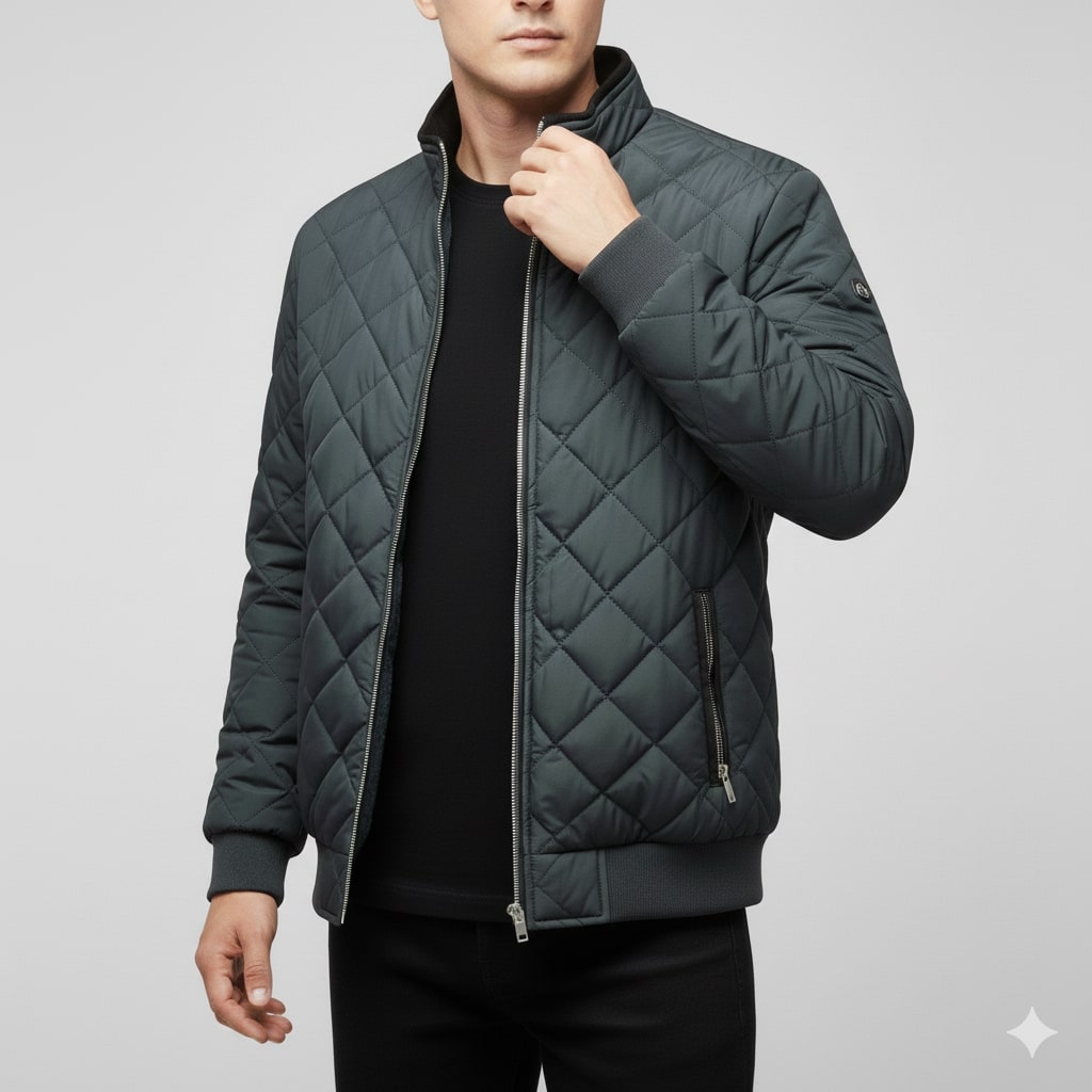 Bistro Men's Fleece-Lined Diamond Quilted Zip-Up Jacket