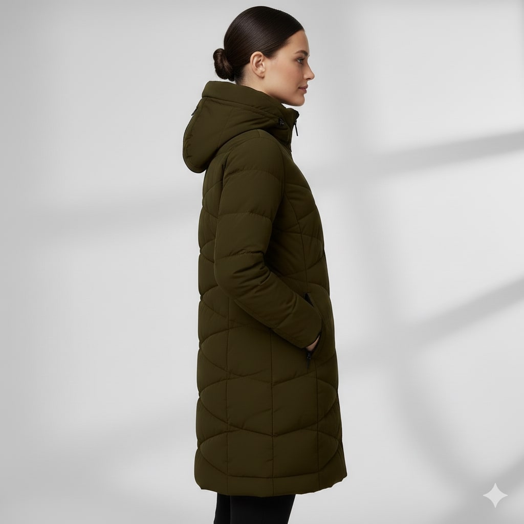 Elana Women's Full-Length Quilted Winter Coat with Hood & Plush Lining