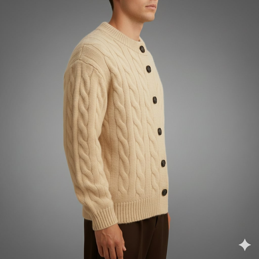 David Men's Cable Knit Cardigan – Classic Button-Up Style