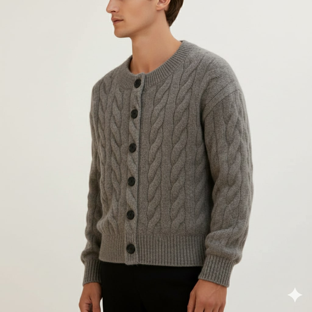 David Men's Cable Knit Cardigan – Classic Button-Up Style