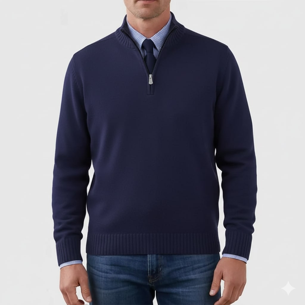 Callum Men's Soft Knit Half-Zip Pullover Sweater with Ribbed Accents & Tailored Fit