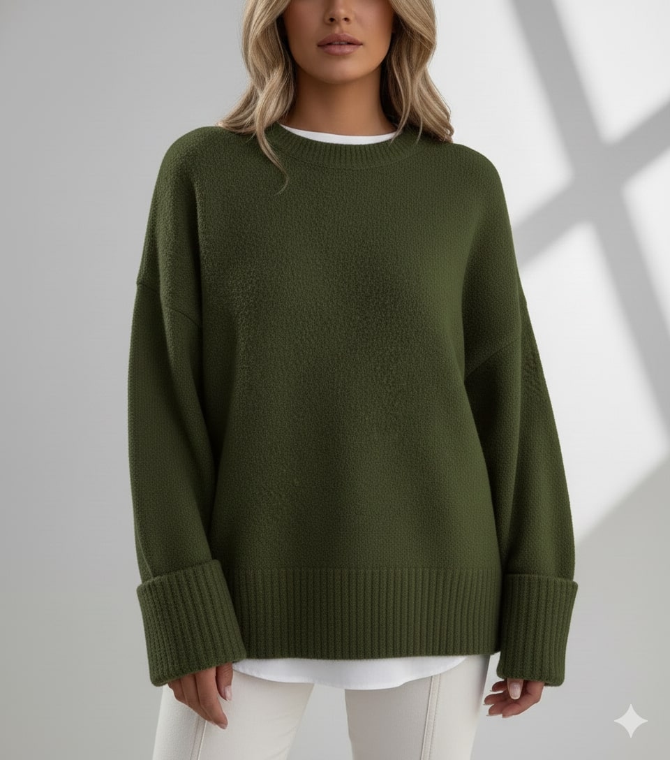 Edna Women's Relaxed-Fit Knit Pullover Sweater with Wide Ribbed Cuffs