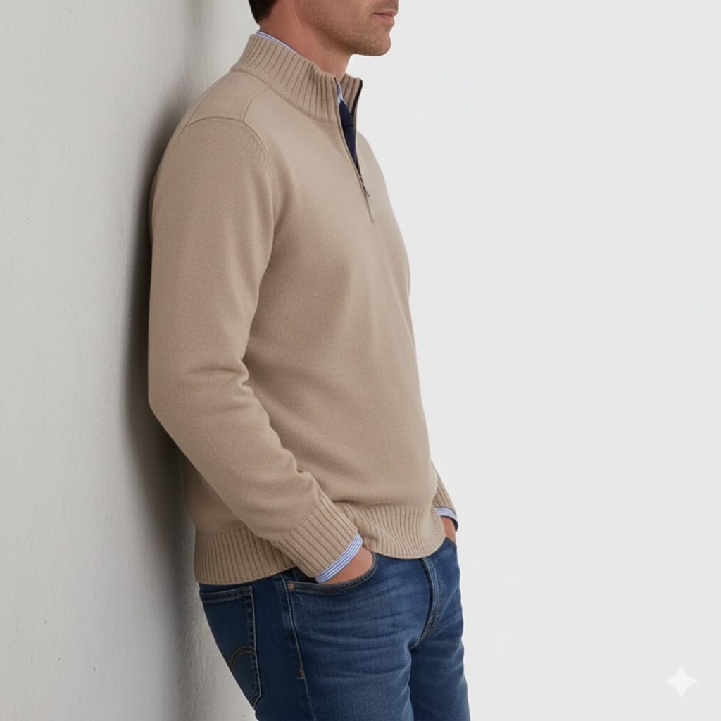 Callum Men's Soft Knit Half-Zip Pullover Sweater with Ribbed Accents & Tailored Fit
