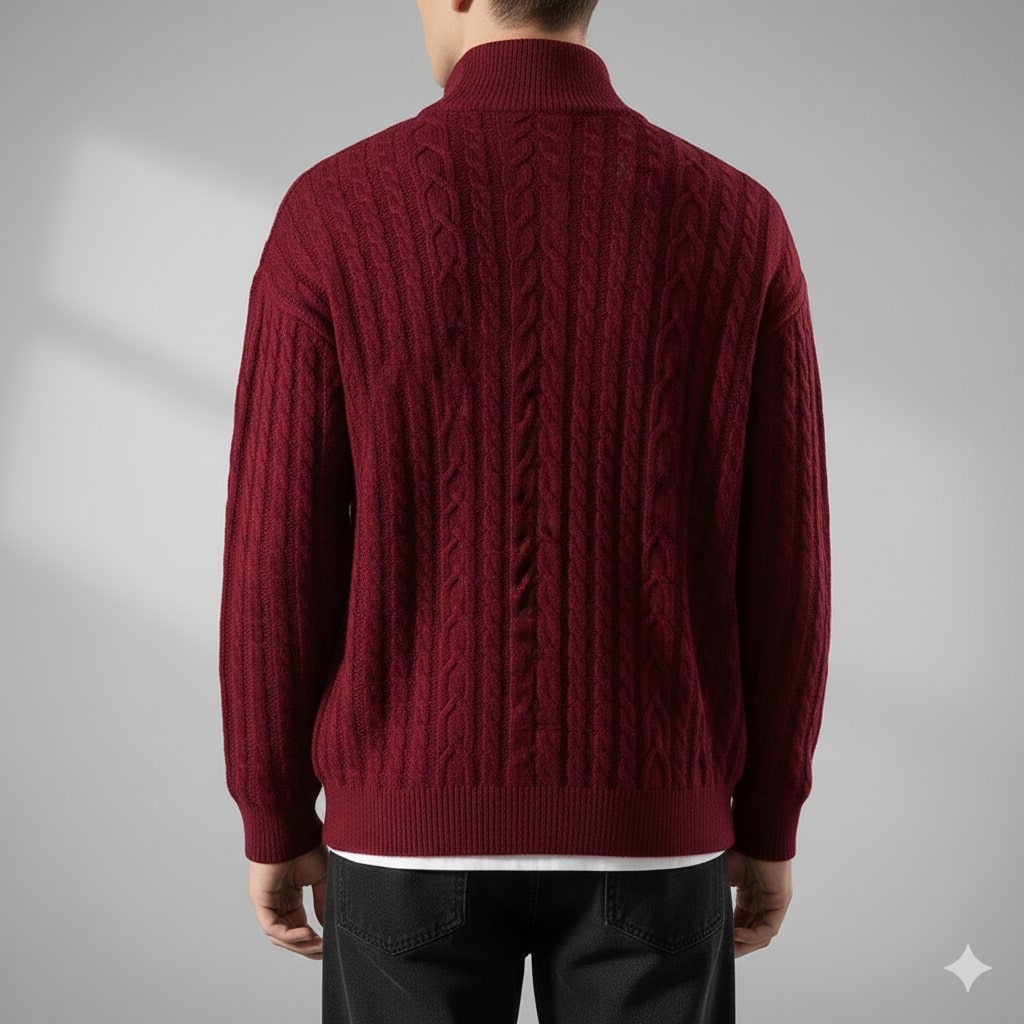 Domingo Men's Wool Cable Knit Zip-Up Cardigan – Mid-Weight Soft Sweater