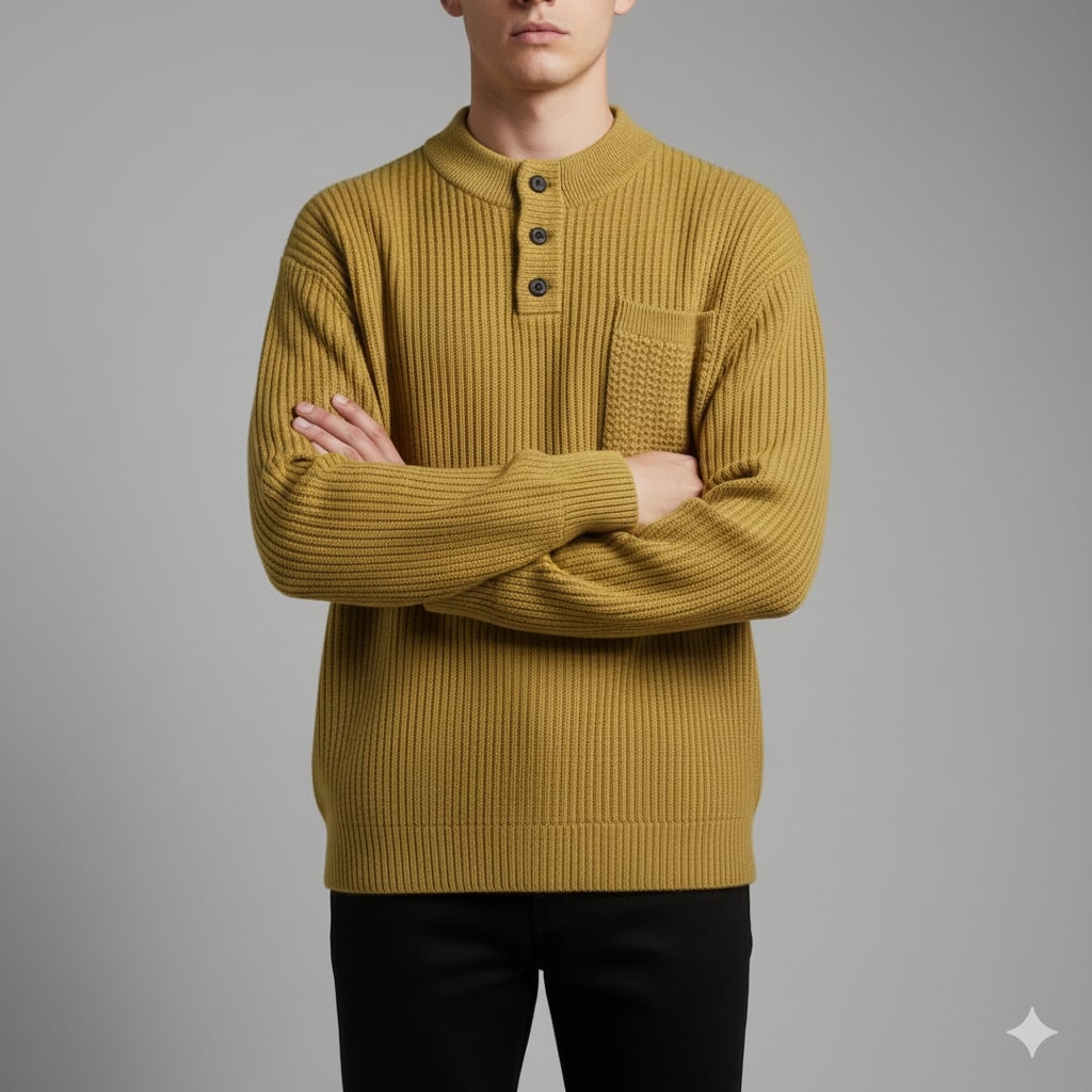 Darian Men's Winter Pullover Sweater – Cozy Thick Ribbed Knit Design