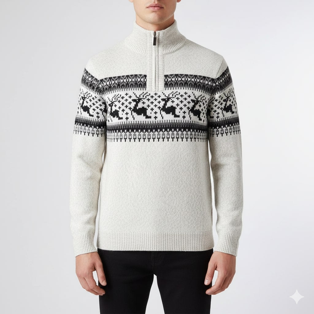 Aldrey Men's Wool Knit Quarter-Zip Christmas Sweater Pullover
