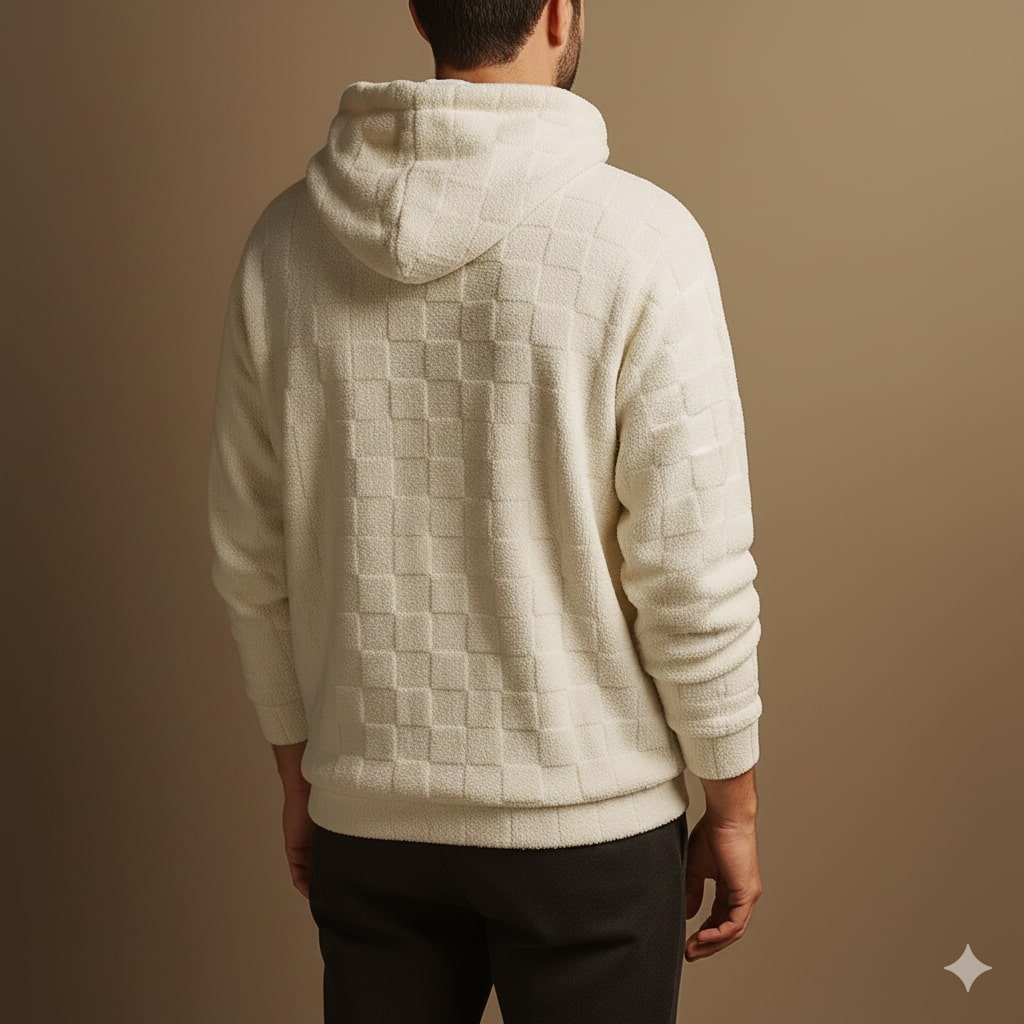 Everett Unisex Oversized Plush Check Fleece Hooded Jacket
