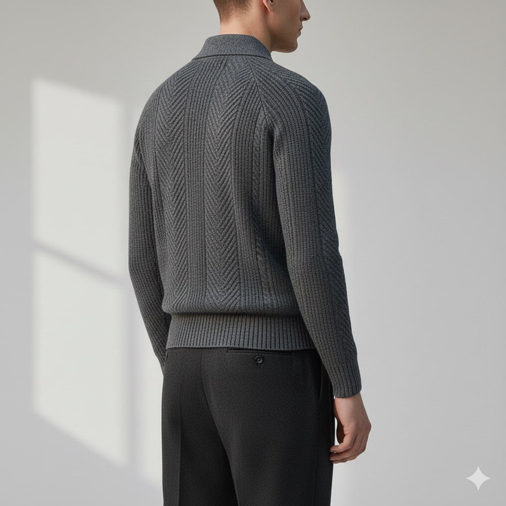 Darwin Men's Wool-Blend Cable Knit Polo Sweater – Tailored Modern Fit Pullover