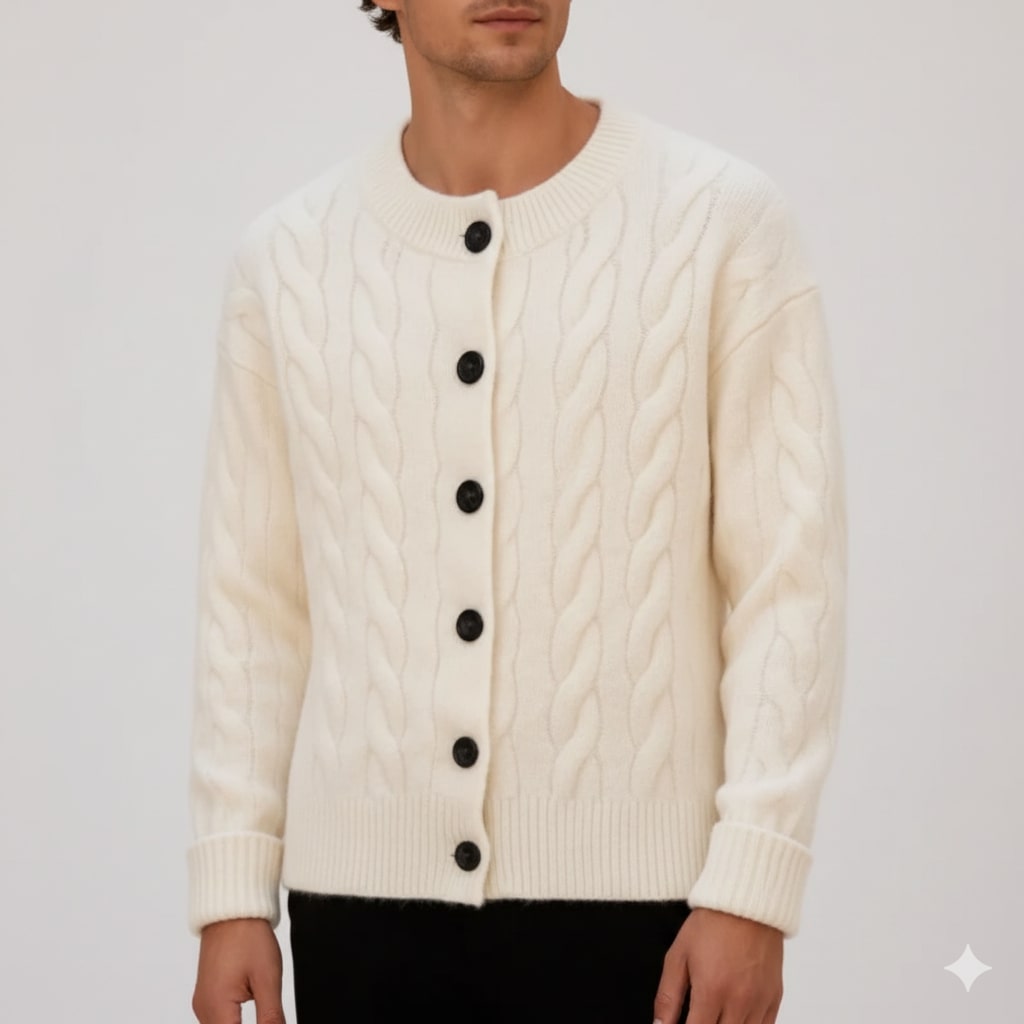 David Men's Cable Knit Cardigan – Classic Button-Up Style