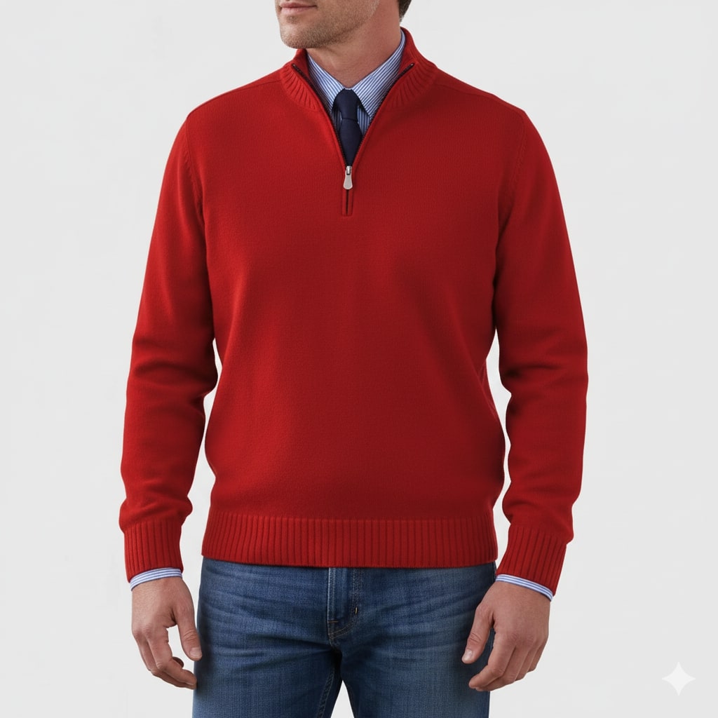 Callum Men's Soft Knit Half-Zip Pullover Sweater with Ribbed Accents & Tailored Fit