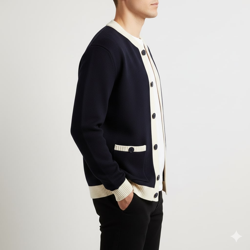 Holand Men's Two-Tone Knitted Cardigan with Button Placket
