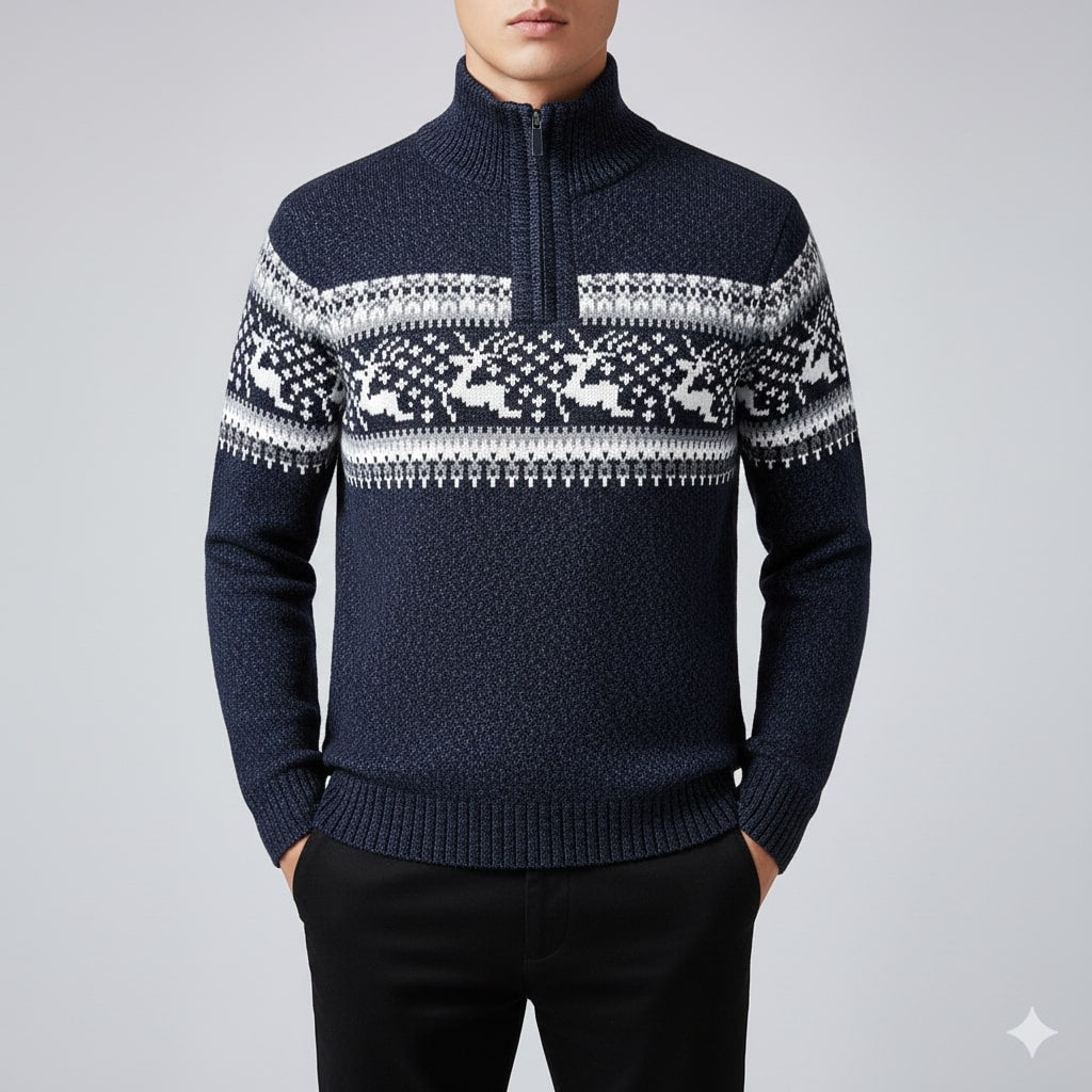 Aldrey Men's Wool Knit Quarter-Zip Christmas Sweater Pullover
