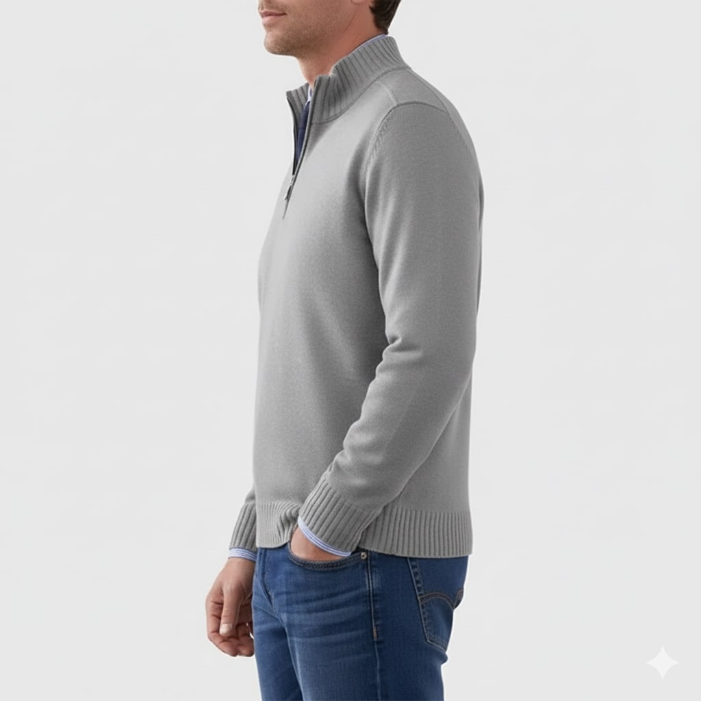 Callum Men's Soft Knit Half-Zip Pullover Sweater with Ribbed Accents & Tailored Fit