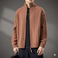 Domingo Men's Wool Cable Knit Zip-Up Cardigan – Mid-Weight Soft Sweater