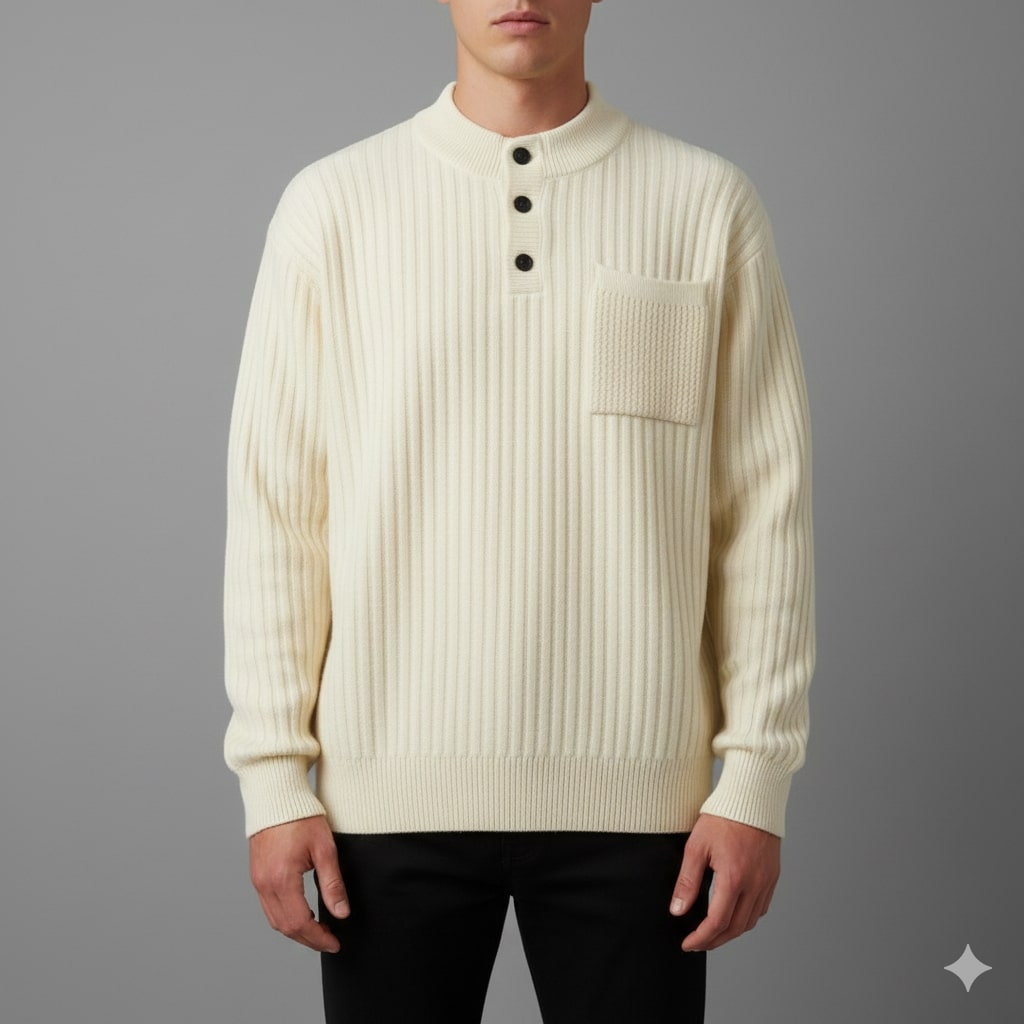 Darian Men's Winter Pullover Sweater – Cozy Thick Ribbed Knit Design
