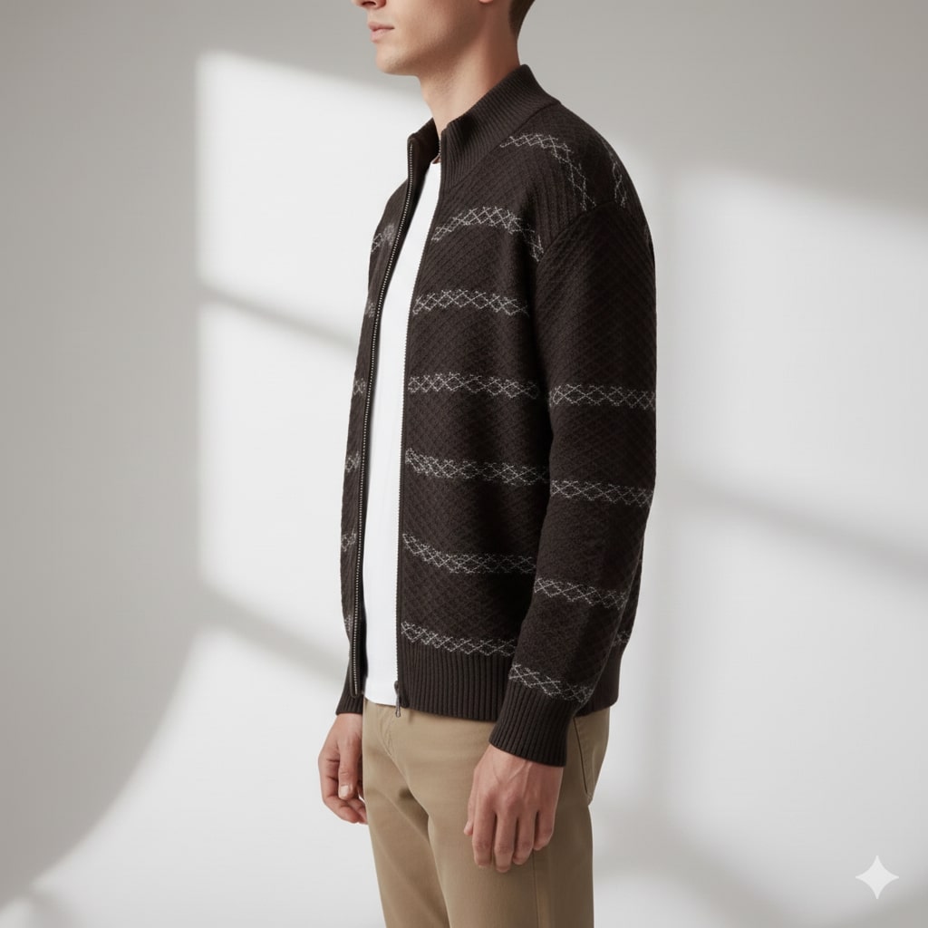 Craig Men's Textured Knit Zip-Up Cardigan with Stand Collar