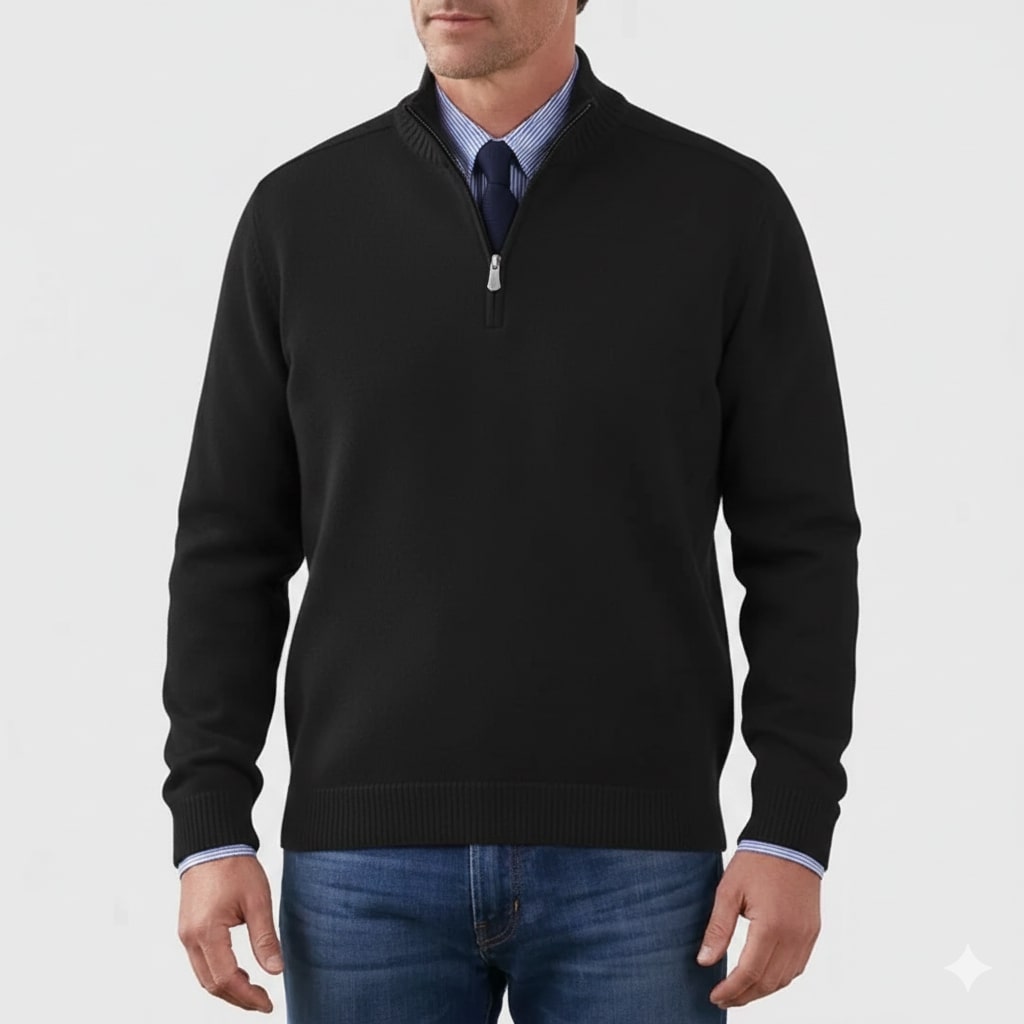 Callum Men's Soft Knit Half-Zip Pullover Sweater with Ribbed Accents & Tailored Fit