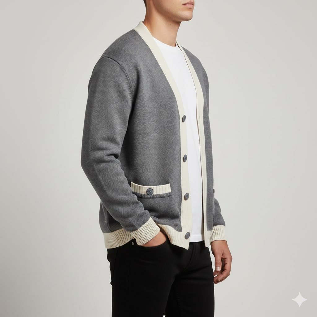Holand Men's Two-Tone Knitted Cardigan with Button Placket
