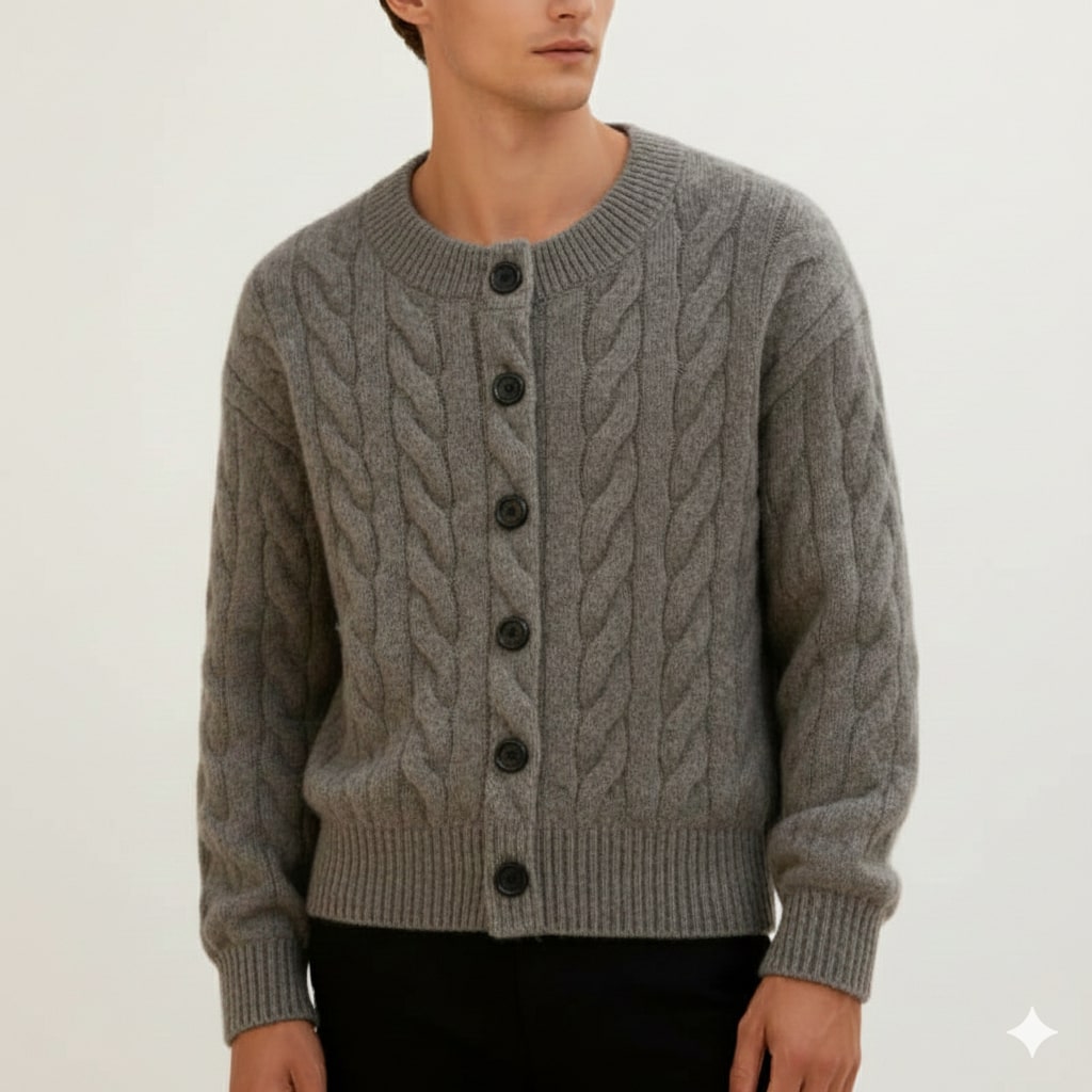 David Men's Cable Knit Cardigan – Classic Button-Up Style