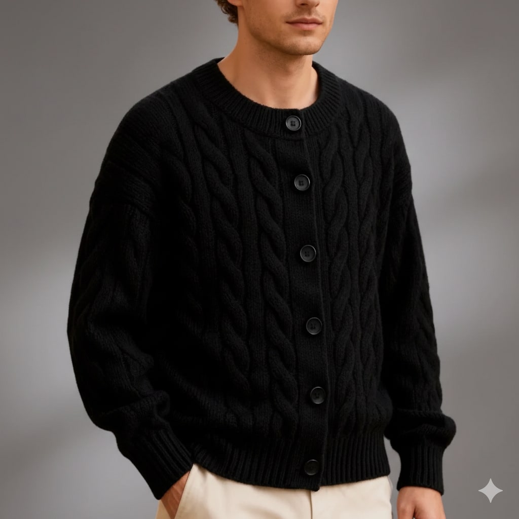 David Men's Cable Knit Cardigan – Classic Button-Up Style