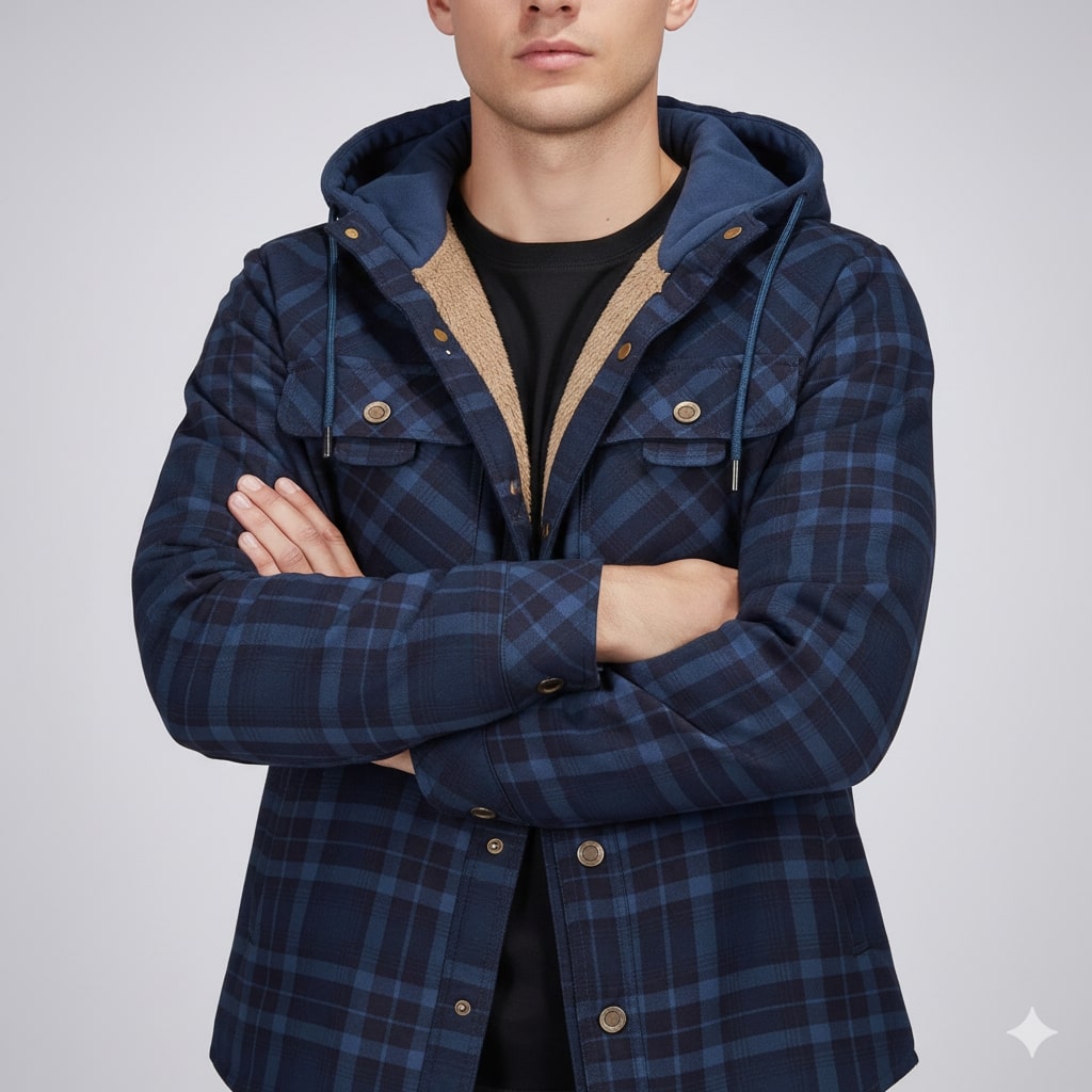 Dante Men's Sherpa-Lined Flannel Hoodie Jacket – Ideal for Winter Wear