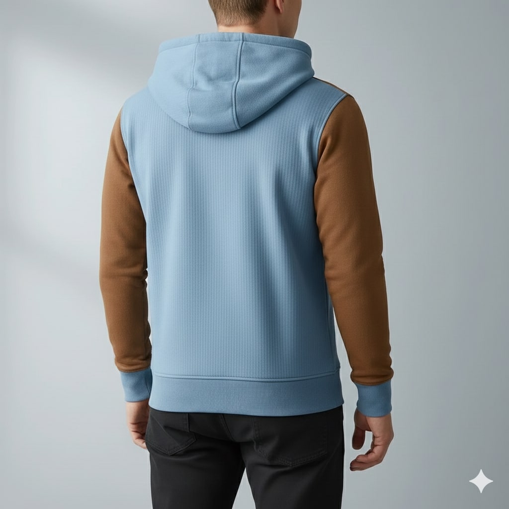 Colton Men's Corduroy Cotton Blend Quarter-Zip Hoodie with Contrast Panels