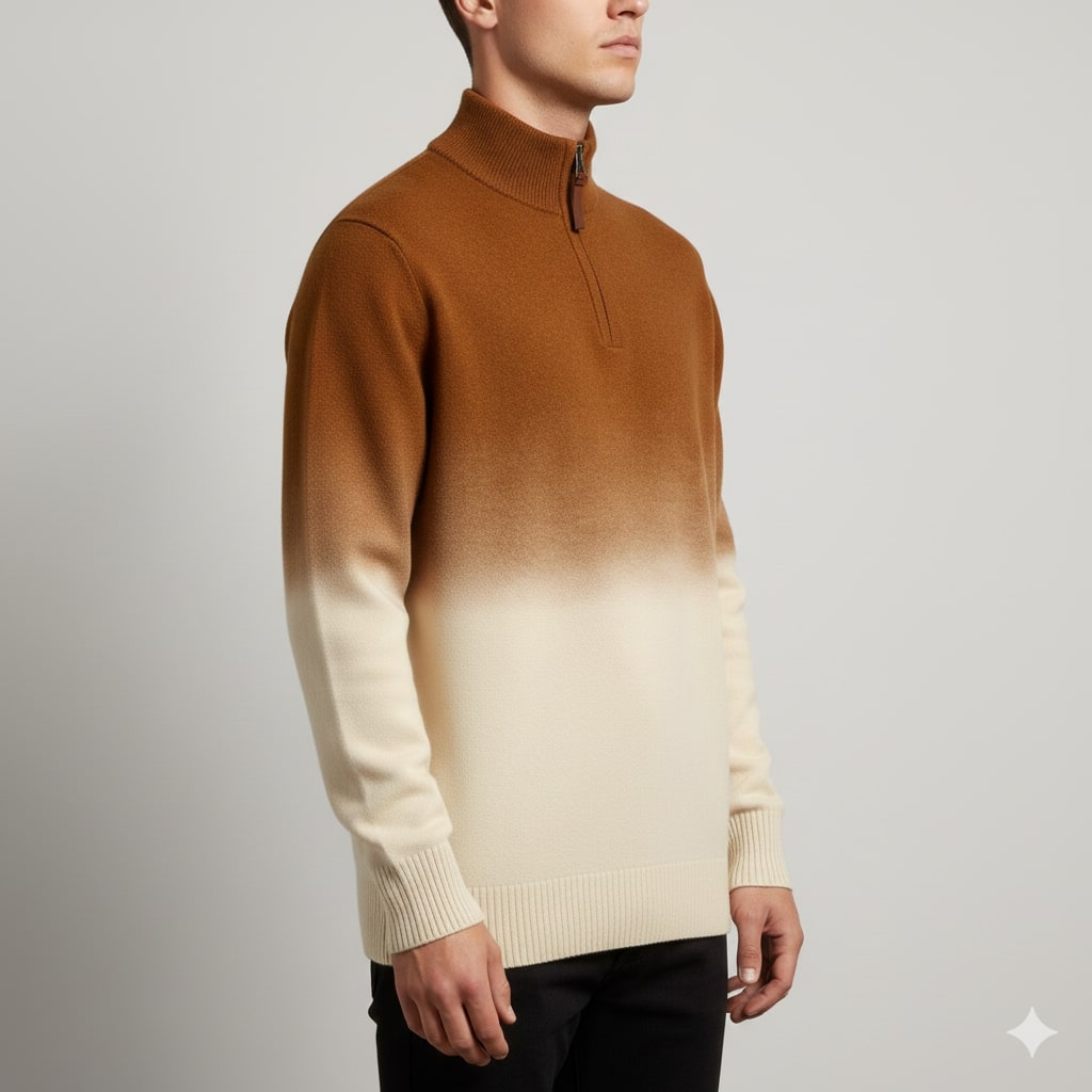 Akhie Men's Wool Quarter-Zip Sweater – Tailored Fit Gradient Ombre Pullover