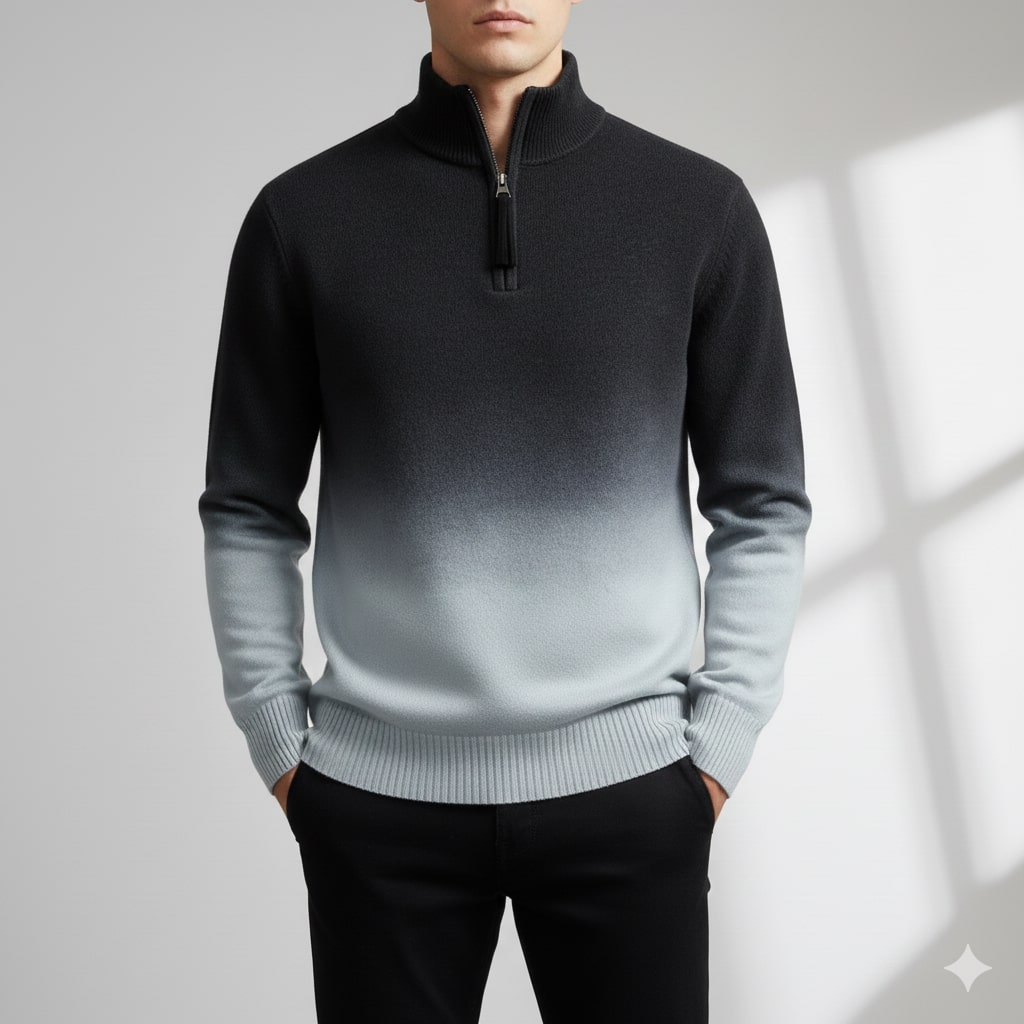 Akhie Men's Wool Quarter-Zip Sweater – Tailored Fit Gradient Ombre Pullover