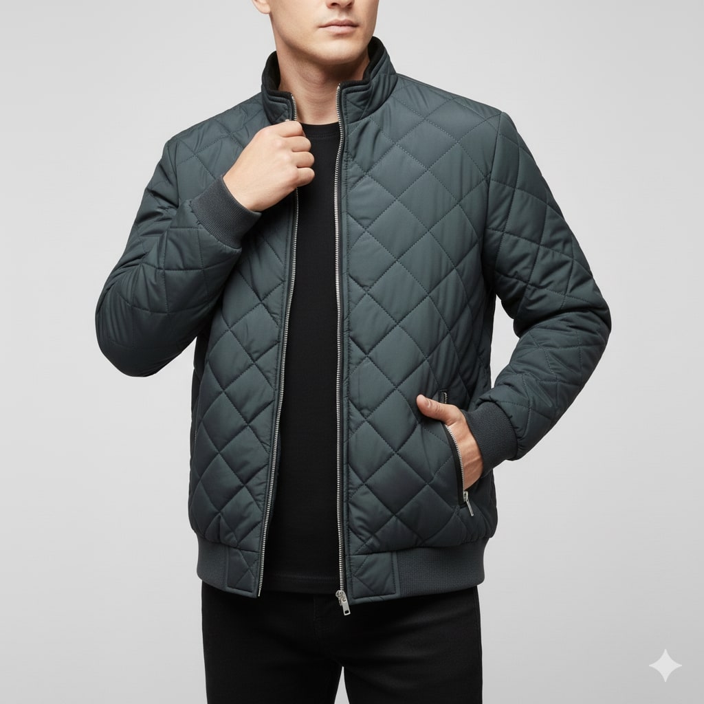 Bistro Men's Fleece-Lined Diamond Quilted Zip-Up Jacket