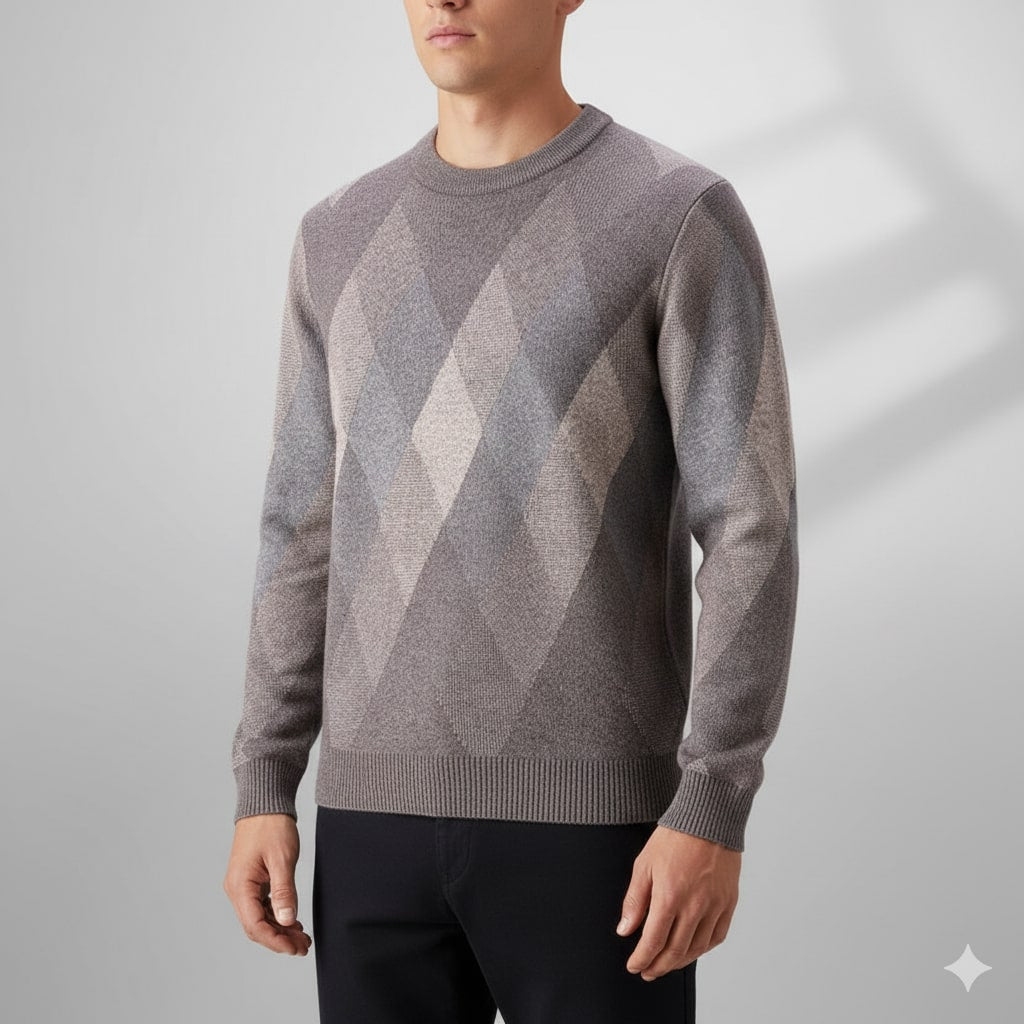 Esteban Men's Argyle Crewneck Pullover – Premium Wool-Blend Knit Sweater
